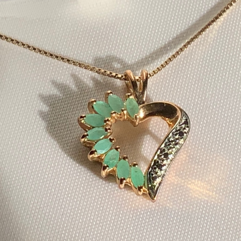 Emerald & Diamond Heart Necklace 18KT Gold Over Sterling Silver - Picture 1 of 7